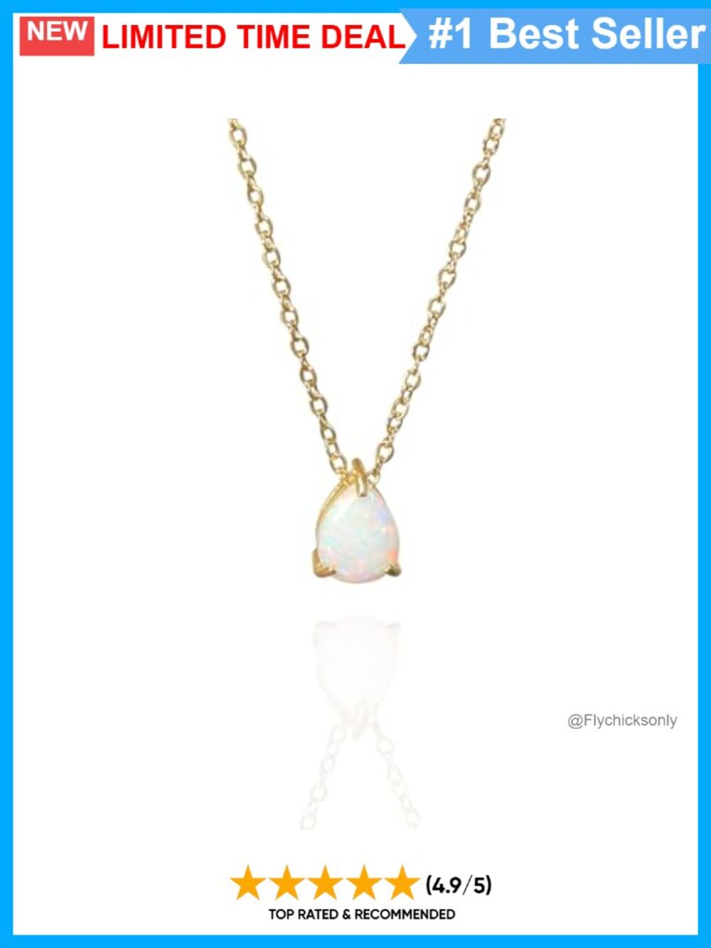 14K Gold Plated Teardrop Opal Birthstone Pendant Necklace